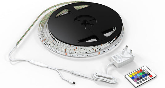 A typical LED strip light kit.