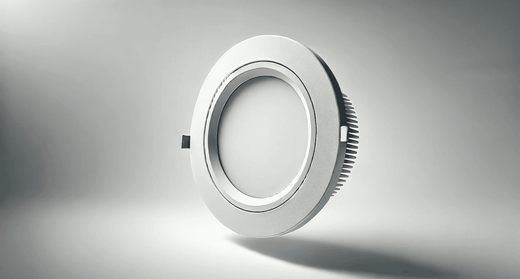 An LED downlight behind a white background.