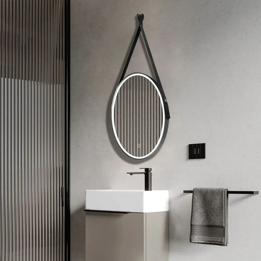 Gleam Hanging LED Bathroom Mirror - 600mm - Matte Black