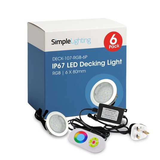 Pack of 6 RGB 80mm decking lights with driver and touch remote