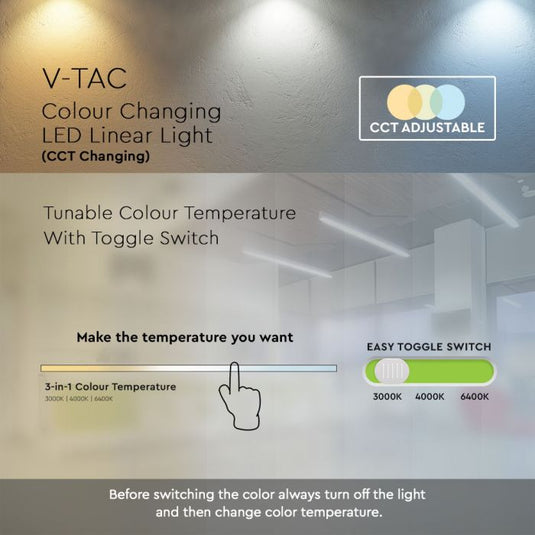 Colour temperature settings on the linear pendant
