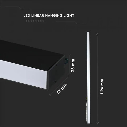 LED Linear Suspension Light, Samsung Chips - Black Finish dimensions