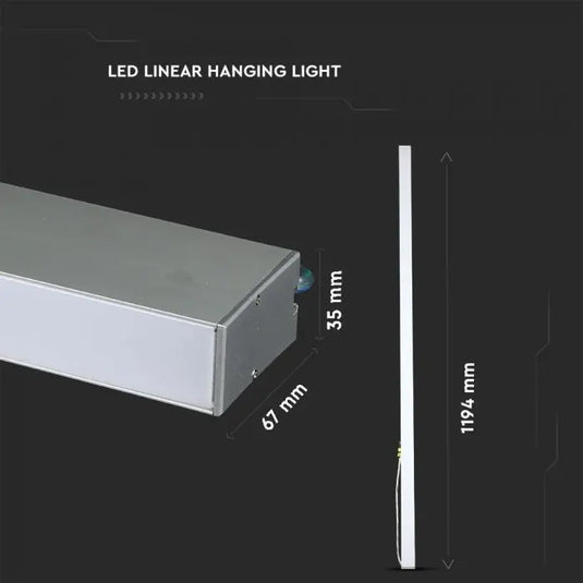 40W LED Linear Hanging Light, Samsung Chip - Silver dimensions