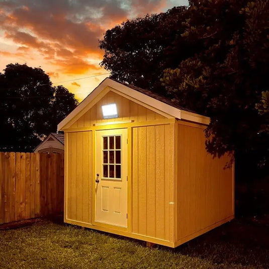 200w LED Flood Light with Photocell Sensor & Samsung Chip - 65000K mounted on the shed outdoors