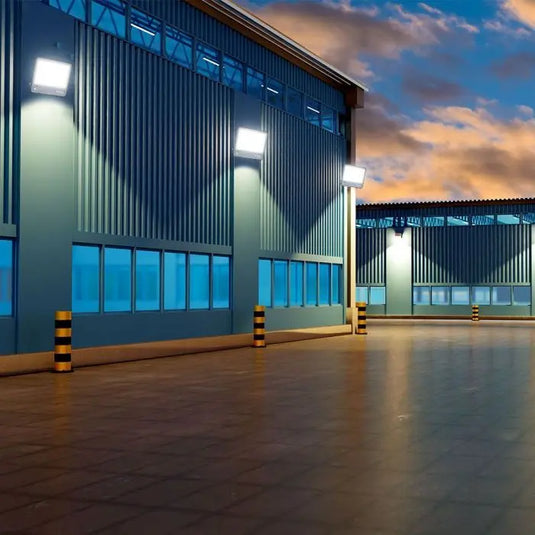 200w LED Flood Light with Photocell Sensor & Samsung Chip - 65000K mounted on the wall outside setting