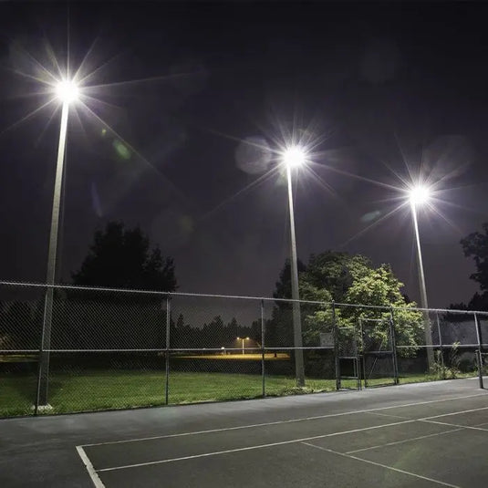 50w LED Flood Lights with Samsung Chips, 6500K mounted on a pole, used in a basketball court setting