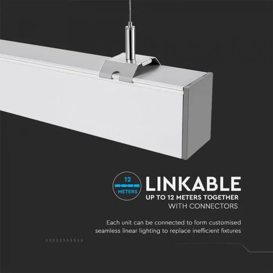 LED Linear Hanging Suspension Light, Samsung Chip- Silver with linkable up to 12