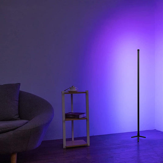 Floor lamp glowing blue