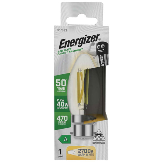2.2w B22 LED filament candle bulb, warm white