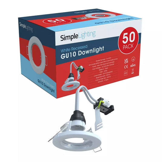 Pack of 50 Recessed GU10 Spot Light in White Finish