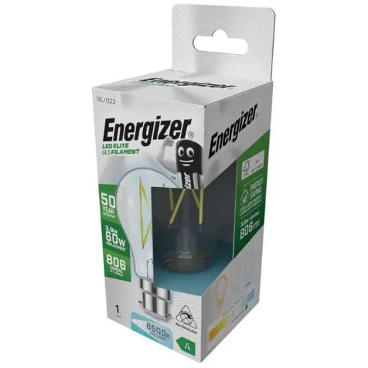 Energizer, 3.8w LED Bulb, A Rated, B22 GLS Filament - 6500K Cool White full view shot