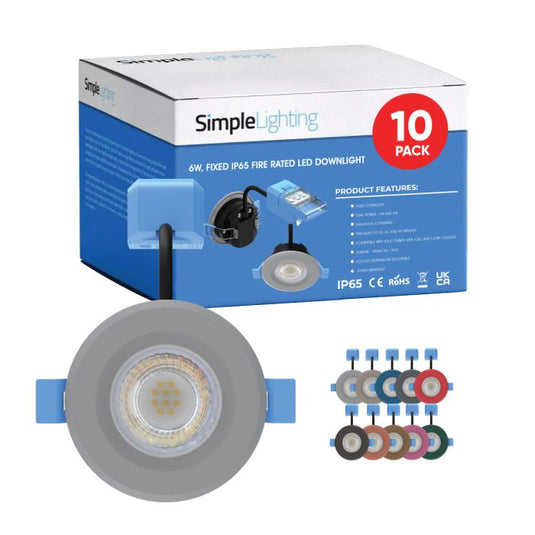 10 X 6w, Fixed IP65 Fire Rated LED Downlight - Various Finishes, features Light Grey Bezel