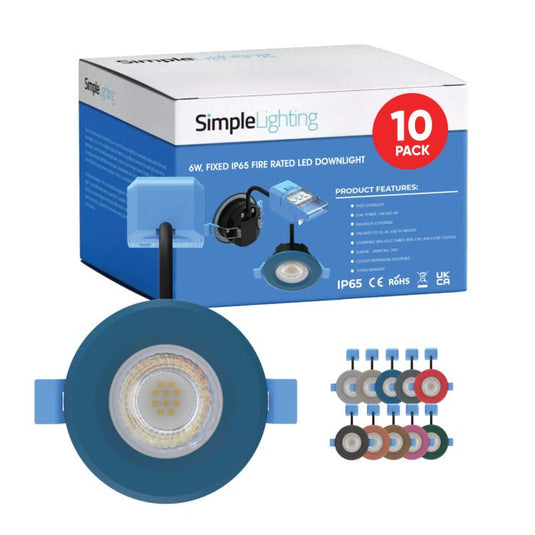 10 X 6w, Fixed IP65 Fire Rated LED Downlight - Various Finishes, features Blue Bezel