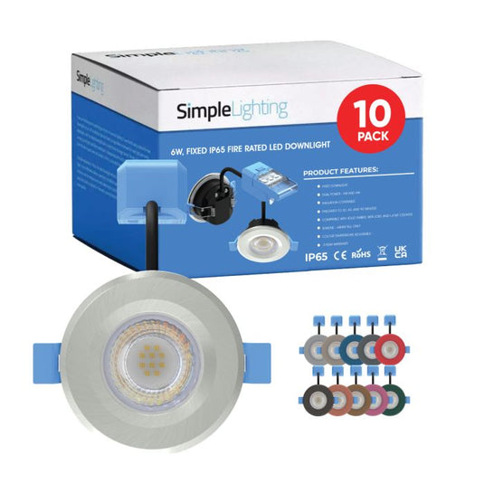 10 X 6w, Fixed IP65 Fire Rated LED Downlight - Various Finishes, features Brushed Chrome Bezel