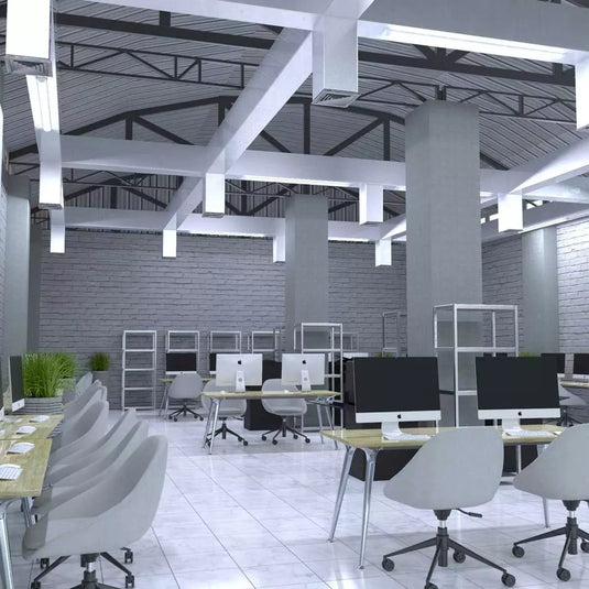 LED Batten in cool white light office setting