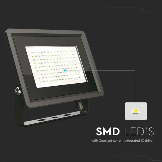 100w Black LED Floodlight in Cool White, 6500K made from SMD LEDs