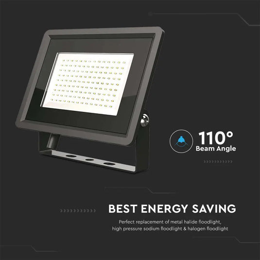 100w Black LED Floodlight in Cool White, 6500K wide angle coverage