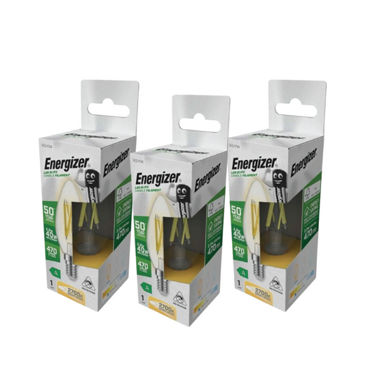 Pack of three E14 LED filament candle bulbs
