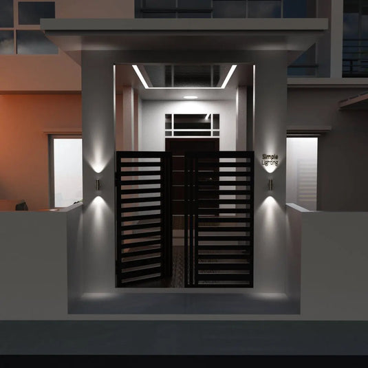 Twin IP44 Outdoor Stainless Steel Wall Light - GU10 outside setting, entrance way