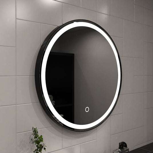 Aurora, Round LED Bathroom Mirror, 610mm - Matte Black