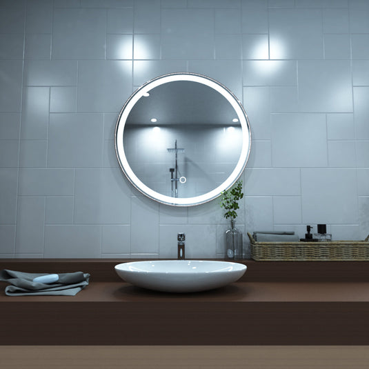 Rose Gold bezel Bathroom LED above the sink setting in cool white light