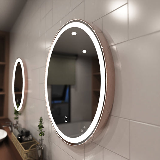 Rose Gold bezel Bathroom LED facing left shot in natural white light