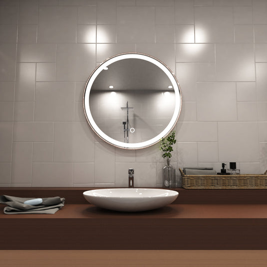 Rose Gold bezel Bathroom LED above the sink setting in natural white light
