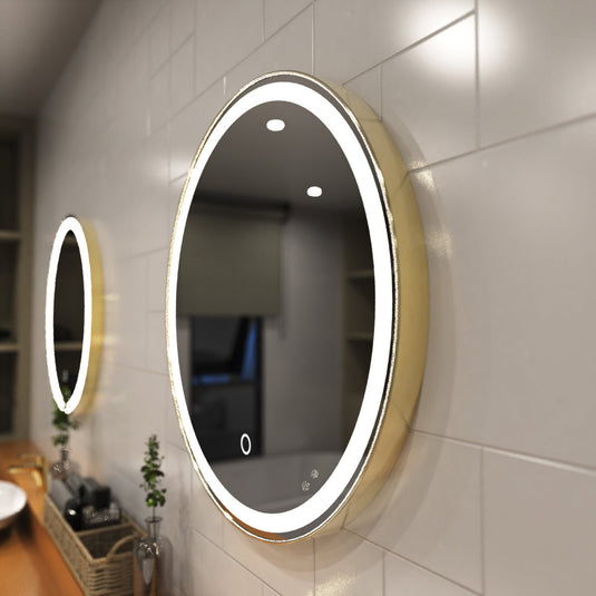 Titanium Gold LED Bathroom mirror facing left shot in natural white light