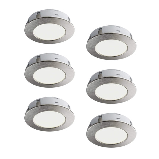 Pack of six recessed under cabinet lights in brushed chrome