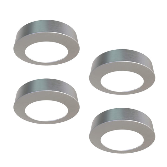 Pack of four surface mount under cabinet lights with mounting rings