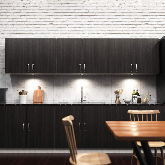 Kitchen with natural white cabinet lights, wide view