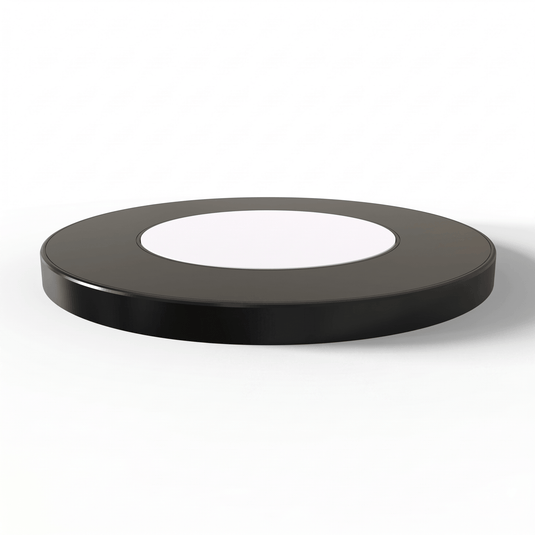 Black round cabinet light from the side