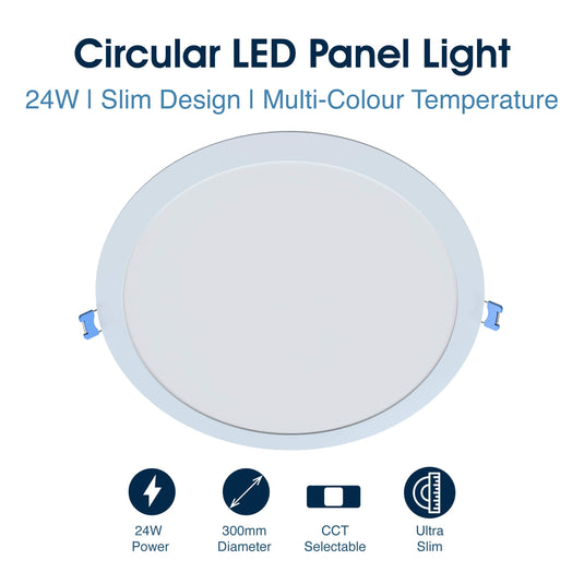 Round 24w LED panel: 300mm, colour selectable, slim