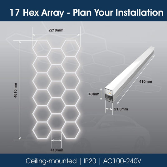 Plan of the 17 hexagon layout, 2210 x 4610mm