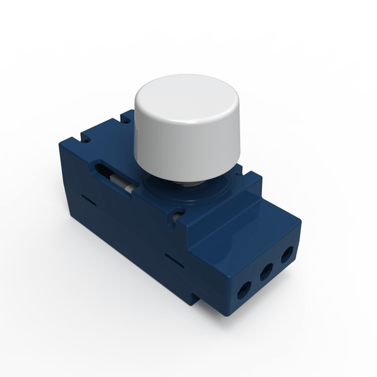 Blue dimmer module with a white rotary knob