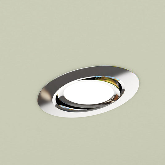 Close up of a fitted satin silver tilt downlight