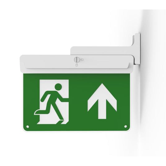 EM-EXRZ-3 exit sign projecting from the wall on the bracket