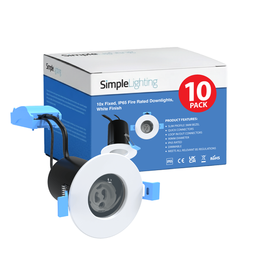 Pack of 10 Fixed, IP65 Fire Rated Downlights