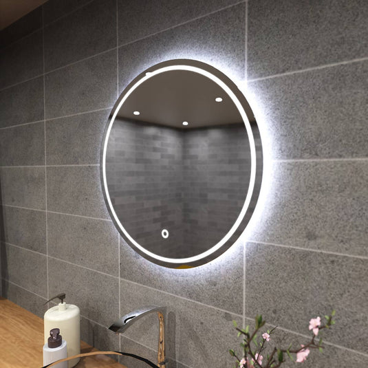 Glow, 600mm LED Bathroom Mirror in cool white light close up shot