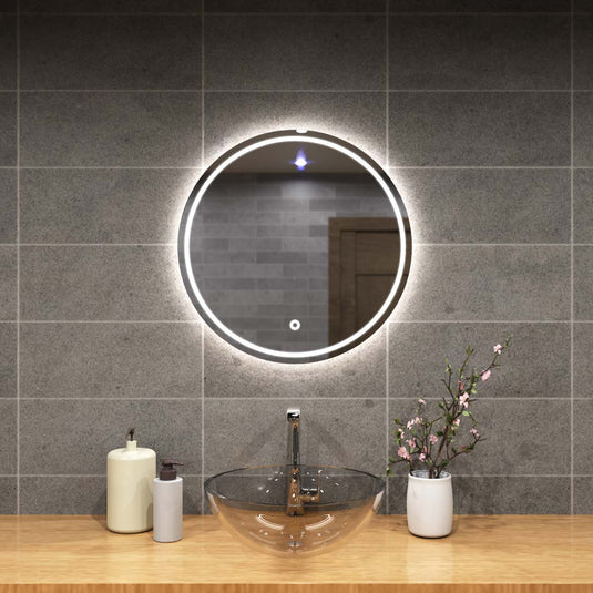 Glow, 600mm LED Bathroom Mirror above the sink in natural white light