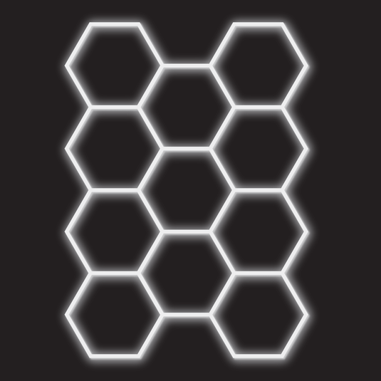 11 hexagon LED kit with white frame on a black background