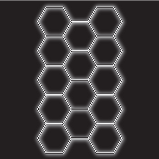 14 hexagon LED kit lit on a black background