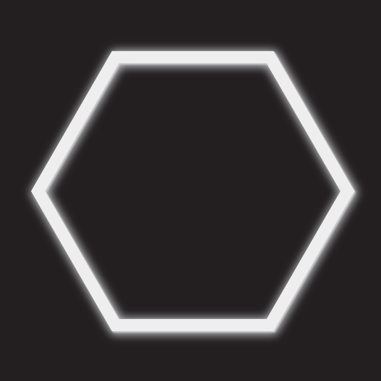 Single hexagon LED light kit, white finish, on a black background