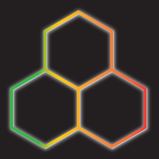 3 hexagon RGB LED light kit on a black background