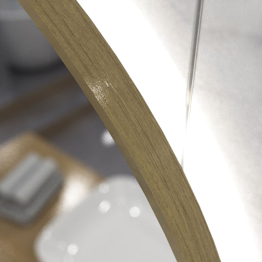 Luxe, 600mm LED Bathroom Mirror - Oak Style Bezel close up shot