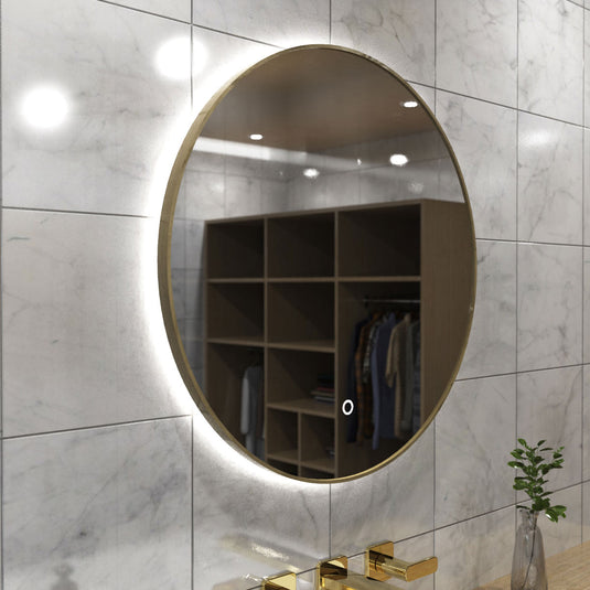Luxe, 600mm LED Bathroom Mirror - Oak Style Bezel right facing in natural white light