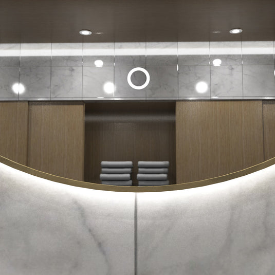 Luxe, 600mm LED Bathroom Mirror - Oak Style Bezel front facing in natural white light