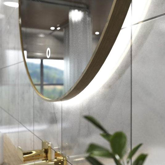 Luxe, 600mm LED Bathroom Mirror - Oak Style Bezel