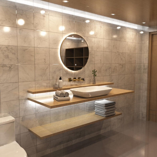 Luxe, 600mm LED Bathroom Mirror - Oak Style Bezel