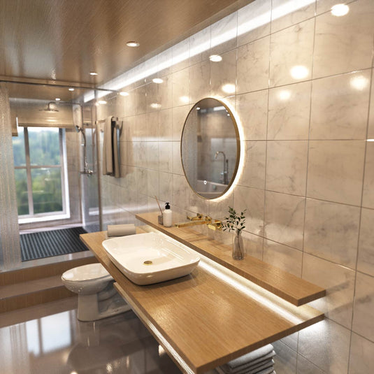 Luxe, 600mm LED Bathroom Mirror - Oak Style Bezel
